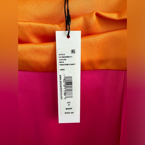 Alice & Olivia - Lilly’s Slit Midi Dress in Orange and Candy - US 4 - Picture 9 of 10